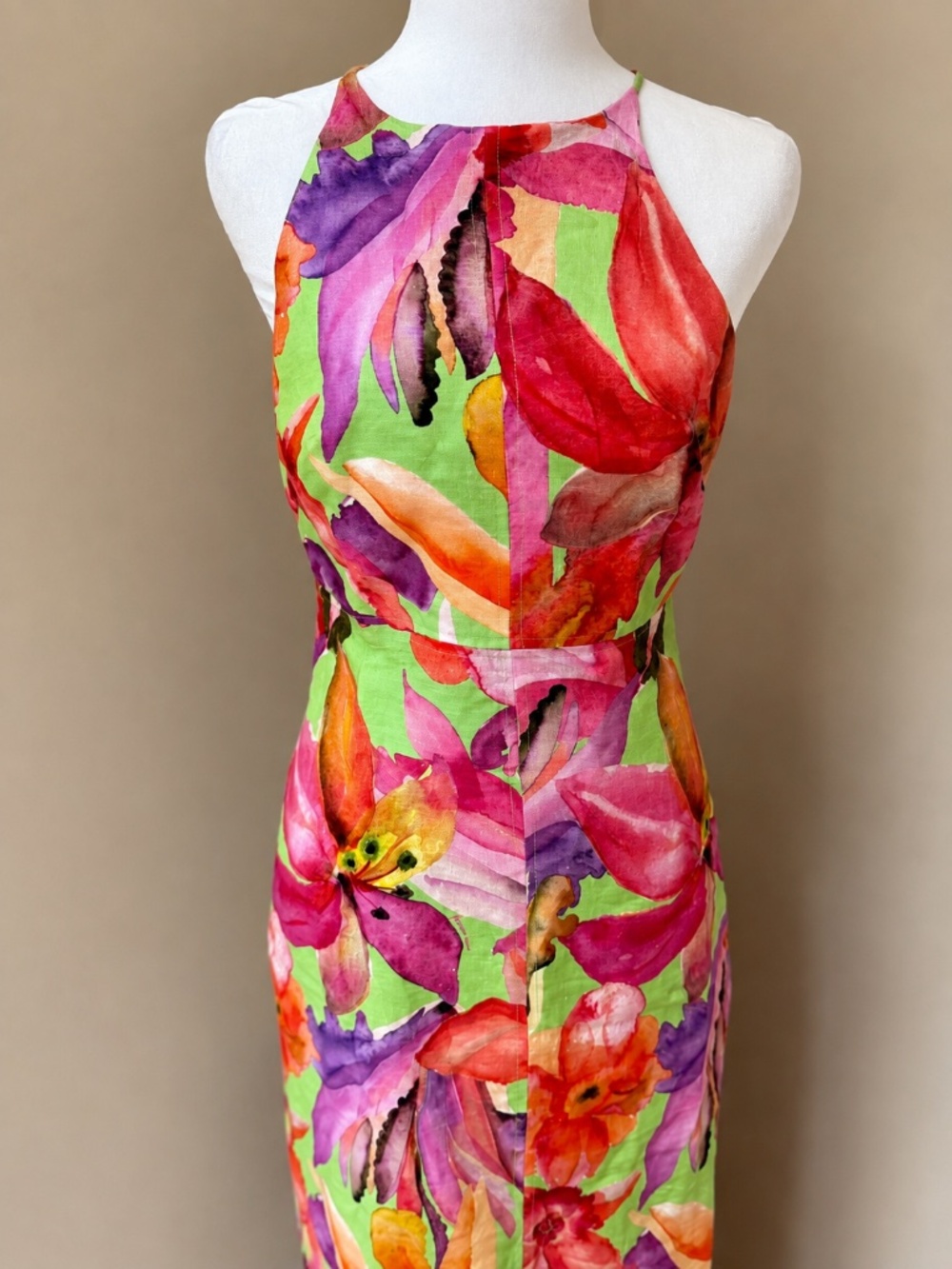 NWT FARM Rio Artsy Flora Green Floral Linen Midi Dress Size Small - Picture 6 of 9